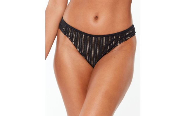  Crochet Side-Tab Hipster Bikini Bottoms, Black, Large