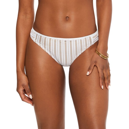  Crochet Side-Tab Hipster Bikini Bottoms, Small, Light Beige