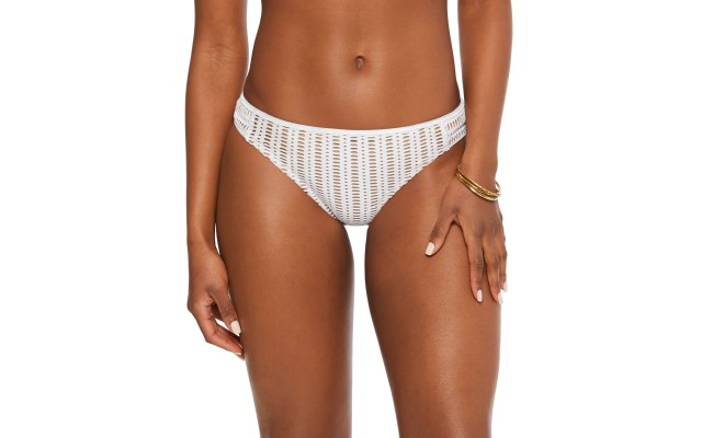  Crochet Side-Tab Hipster Bikini Bottoms, Small, Light Beige