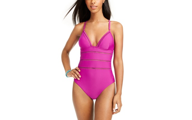  Cross-Back One-Piece Swimsuit, X-Small, Pink