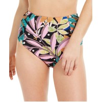 Bar III Hidden Jungle Printed High-Waist Bikini Bottoms, Black
