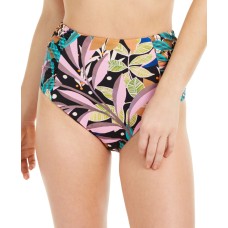 Bar III Hidden Jungle Printed High-Waist Bikini Bottoms, Black