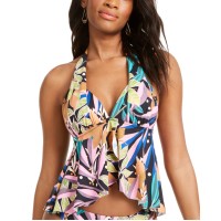 Bar III Hidden Jungle Printed Ruffled Halter Tankini Top, X-Small, Multicolor