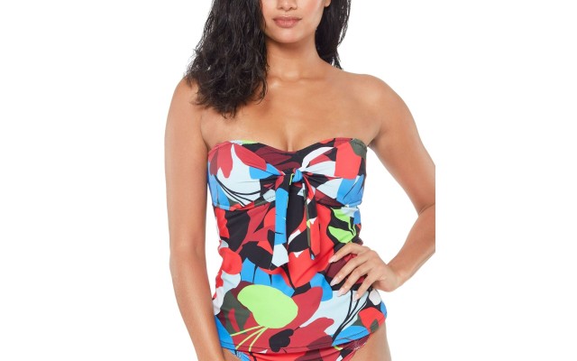 Bar Iii Knot-Front Bandeau Tankini Top,  Women’s Swimsuit, Multi, X-Large