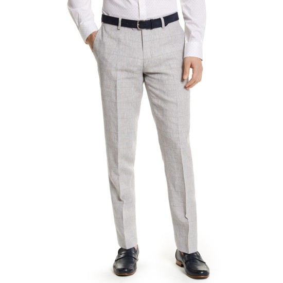  Men’s Slim-Fit Gray Plaid Linen Suit Separate Pants