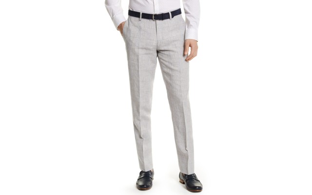  Men’s Slim-Fit Gray Plaid Linen Suit Separate Pants