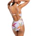  Printed High-Neck Cutout One-Piece Swimsuit, Medium, Multicolor