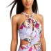  Printed High-Neck Cutout One-Piece Swimsuit, Medium, Multicolor