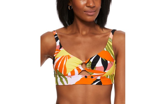  Printed Ring Bikini Top, Orange, M