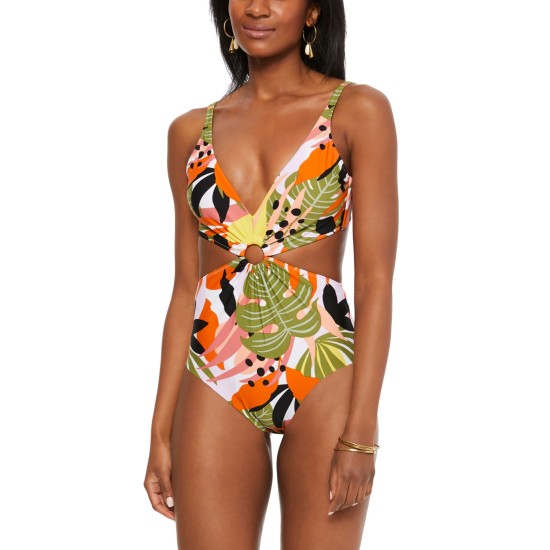  Printed Ring One-Piece Swimsuit, Small, Multicolor