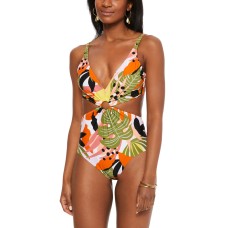 Bar III Printed Ring One-Piece Swimsuit, X-Small, Multicolor