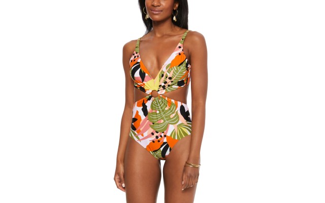  Printed Ring One-Piece Swimsuit, X-Small, Multicolor