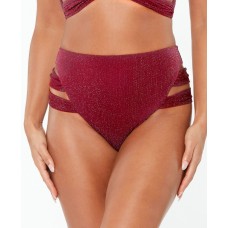 Bar III Shimmer Strappy-Leg High-Rise Bikini Bottoms,Blackberry,Medium