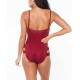  Shimmer Strappy-Leg One-Piece Swimsuit, Medium, Dark Red