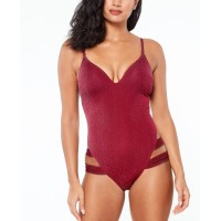 Bar III Shimmer Strappy-Leg One-Piece Swimsuit, Medium, Dark Red