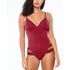 Bar III Shimmer Strappy-Leg One-Piece Swimsuit, Medium, Dark Red