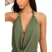  Solid Cowl-Neck Monokini One-Piece Swimsuit, Green, Medium