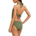  Solid Cowl-Neck Monokini One-Piece Swimsuit, Green, Medium