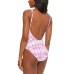  Summer Stripes Plunge One-Piece Swimsuit, Pink, Large