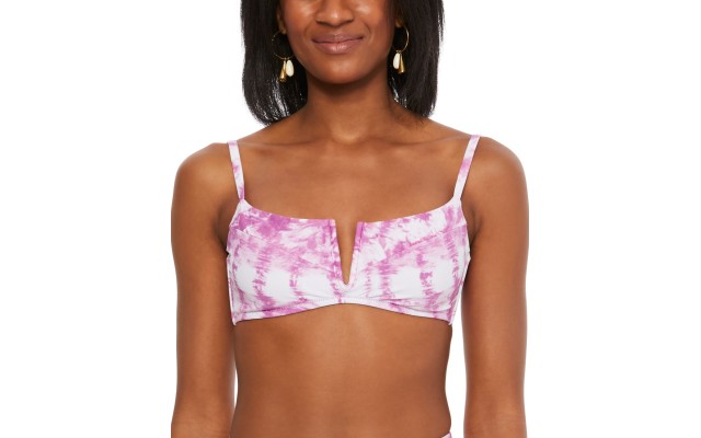  Summer Stripes V-Wire Bikini Top, Pink, Large