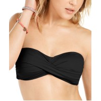Bar III Twist Bandeau Bikini Top, Black, XL