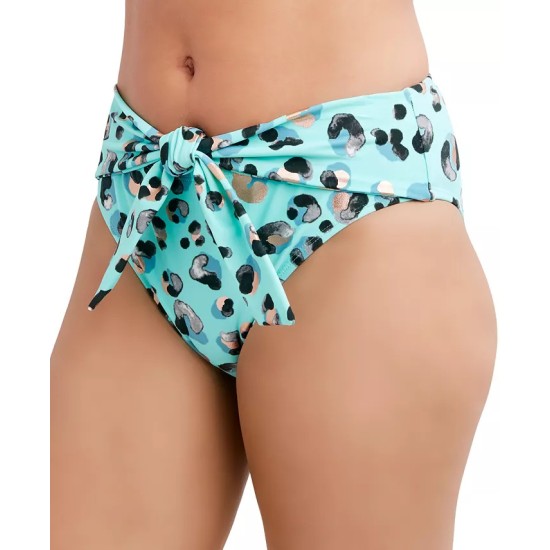  Wild Thing High-Waist Tie-Front Bikini Bottoms Women’s Swimsuit, Green, X-Small