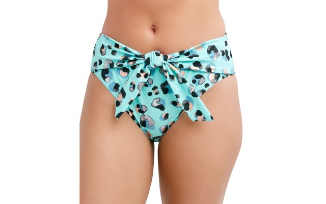  Wild Thing High-Waist Tie-Front Bikini Bottoms Women’s Swimsuit, Green, X-Small