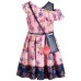  Big Girls Smocked Border-Print Skater Dress & Charm Purse (Pink, 14)