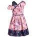 Big Girls Smocked Border-Print Skater Dress & Charm Purse (Pink, 14)