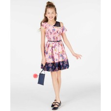 Beautees Big Girls Smocked Border-Print Skater Dress & Charm Purse (Pink, 14)