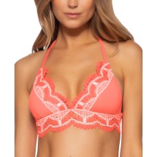 Becca Delilah Solid Crochet Trim Halter Bikini Top, Pink, L