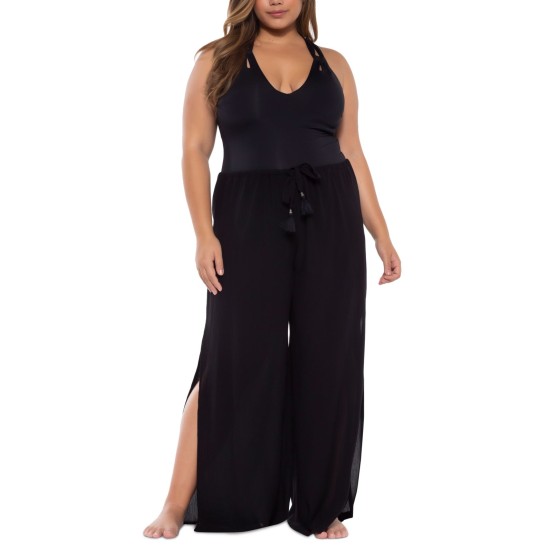  Etc Trendy Plus Size Modern Muse Cover-Up Pants Women’s Swimsuit, Black, 0X