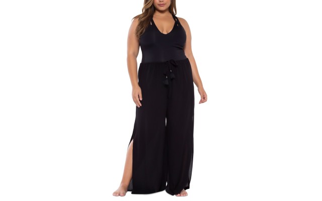  Etc Trendy Plus Size Modern Muse Cover-Up Pants Women’s Swimsuit, Black, 0X