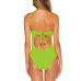  Fine Line Rib Asymmetrical One-Piece Swimsuit, Large, Green