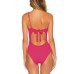  Fine Line Rib Asymmetrical One-Piece Swimsuit, Pink, Small
