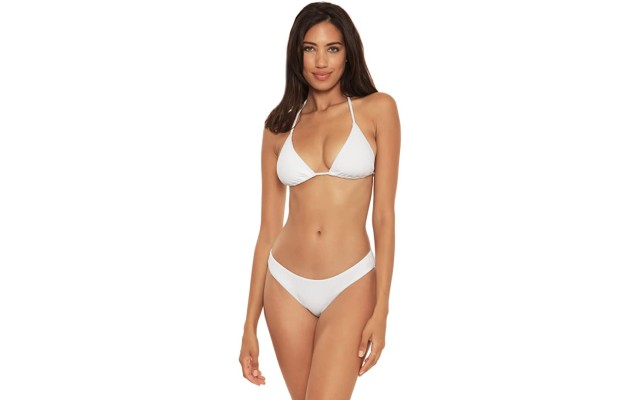  Fine Line Ribbed Hipster Bikini Bottoms, White, M