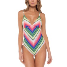 Becca Santa Catarina Textured Rib Striped One-Piece Swimsuit, Small, Multicolor