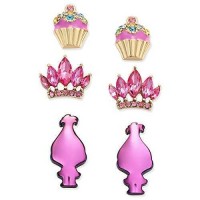 Betsey Johnson xox Trolls Stud Earrings Set with Cupcakes, Crowns & Pink Trolls (Set of 3)