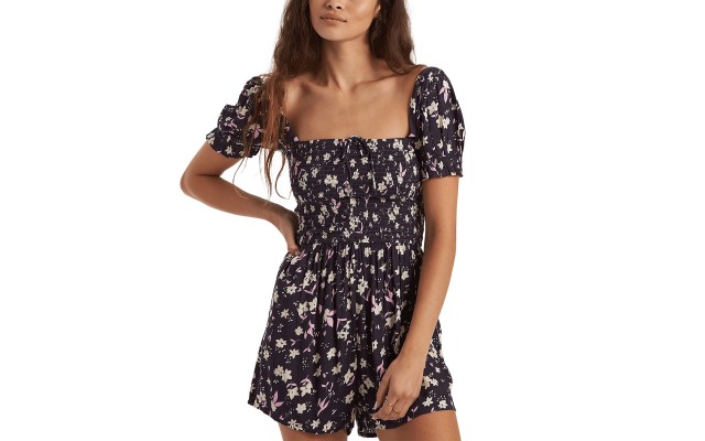 Juniors’ Flirty Day Romper, Black, Large