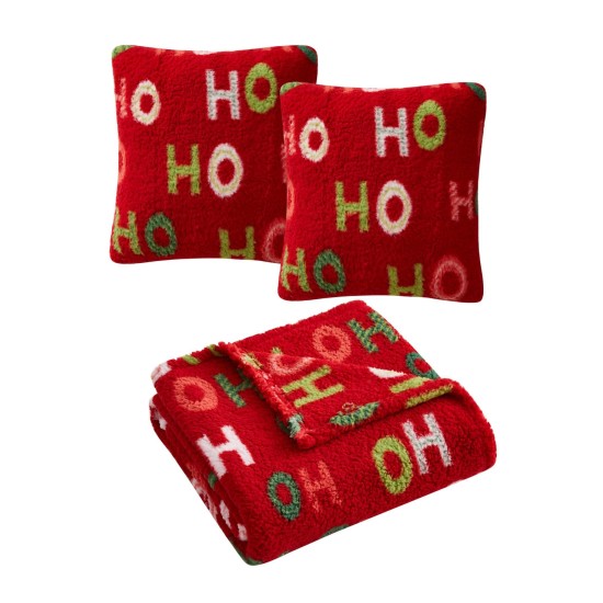 s Holiday Prints 3 Pack Decorative Pillows & Throw, Red
