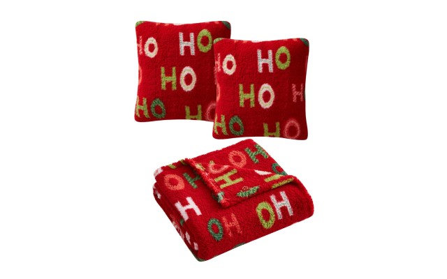 s Holiday Prints 3 Pack Decorative Pillows & Throw, Red