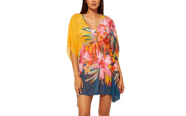 Bleu by Rod Beattie Beachy Keen Chiffon Caftan Cover-Up, Medium, Multicolor