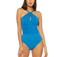 Bleu by Rod Beattie High-Neck Keyhole One-Piece Swimsuit, Light Blue, 14