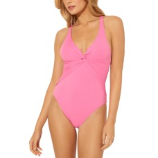 Bleu by Rod Beattie Plunge Drape Cross-Back One-Piece Swimsuit, 12, Pink