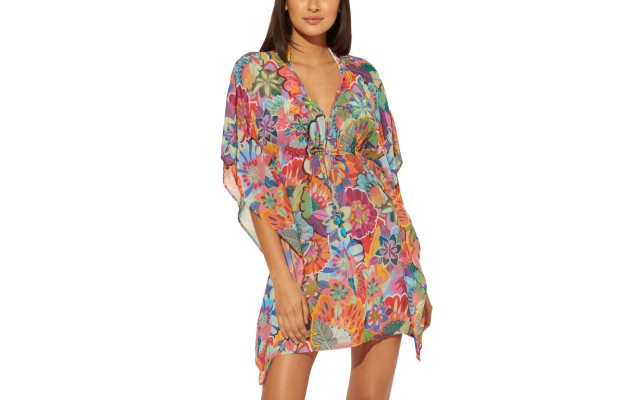 Bleu by Rod Beattie Printed Caftan Swim Cover-Up, Medium, Multicolor