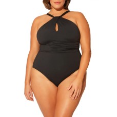 Blue by Rod Beattie Plus Size High-Neck One-Piece Swimsuit Women’s Swimsuit, Black, 16W