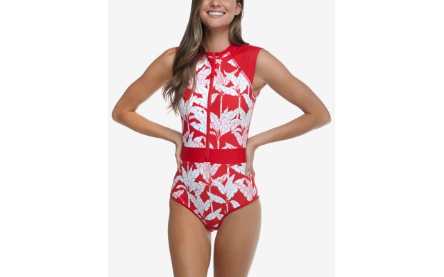  Printed Tropix Vibe Stand-Up Paddle Swimsuit, Red,Medium
