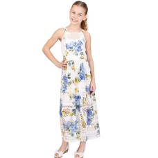 Bonnie Jean Big Girls Printed Floral Knit Crochet Lace Maxi Dress, 10