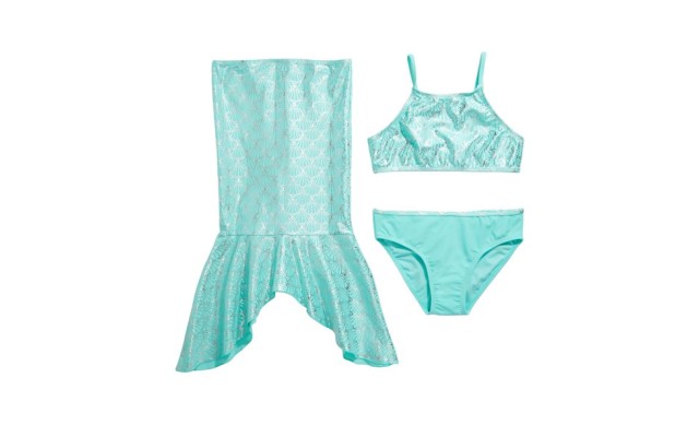 Breaking Waves Big Girls 3-Pc. Mermaid Tails Bikini & Skirt (Mint, 16)