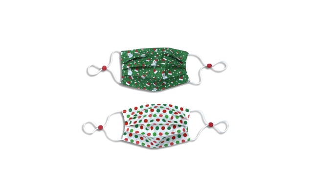  Kids Cotton Reversible Santa Hat Pleated Face Mask, 2 Pack